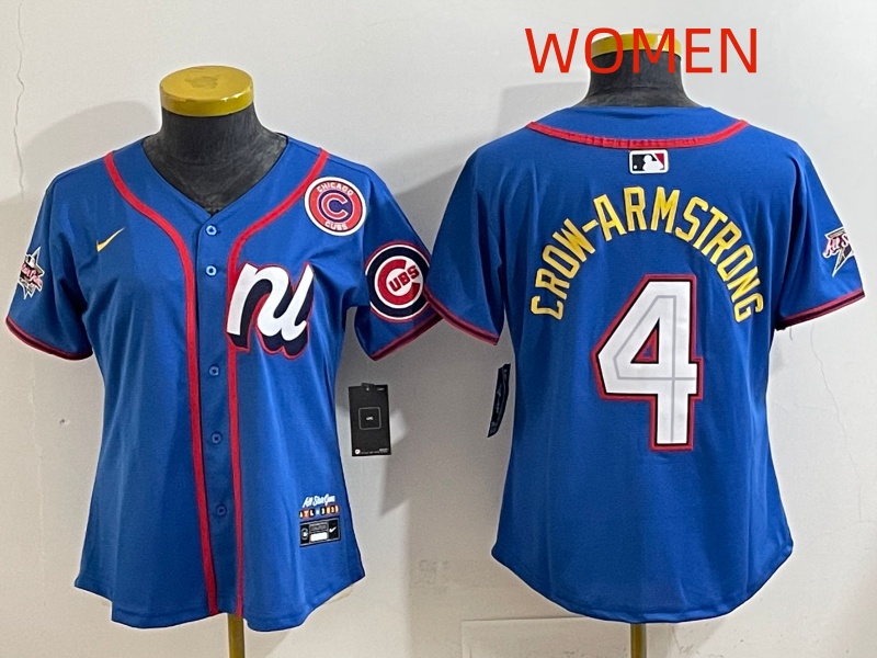 Women Chicago Cubs 4 Crow-Armstrong Blue MLB All star Nike 2025 Jersey style 002